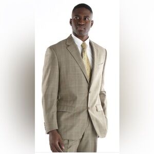 Lauren Ralph Lauren 100% Wool Executive Suit Beige Windowpane Coat Size‎ 40 R